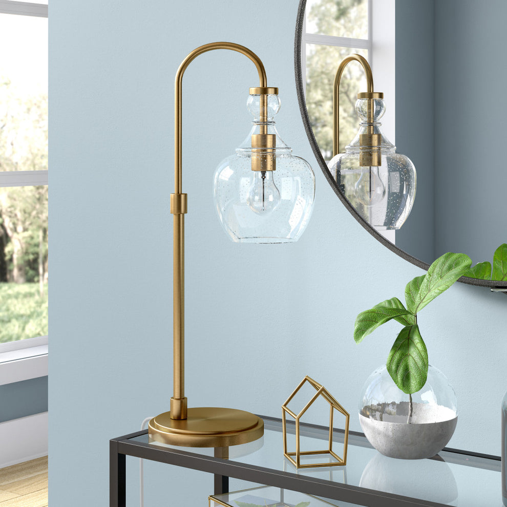 Brass Metal Arched Table Lamp With Clear Seeded Glass Dome Shade By Homeroots | Table Lamps | Modishstore - 3