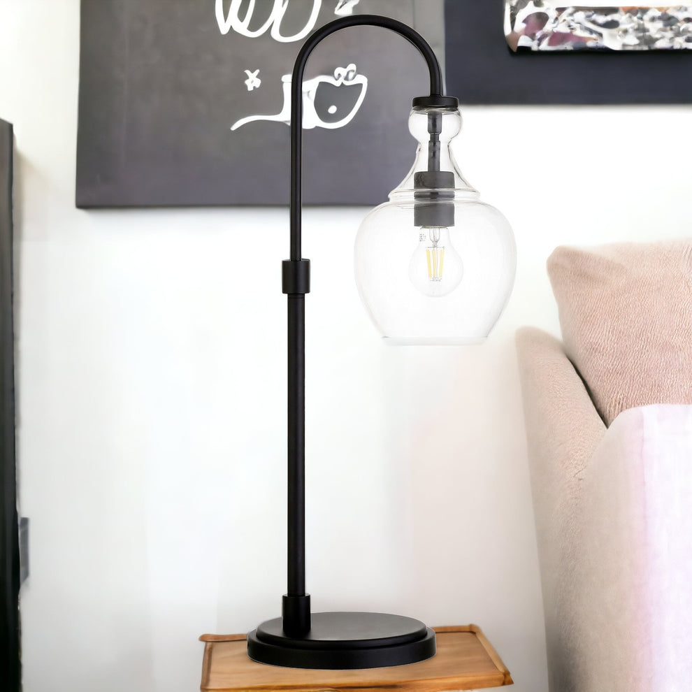 Brass Metal Arched Table Lamp With Clear Seeded Glass Dome Shade By Homeroots | Table Lamps | Modishstore - 7