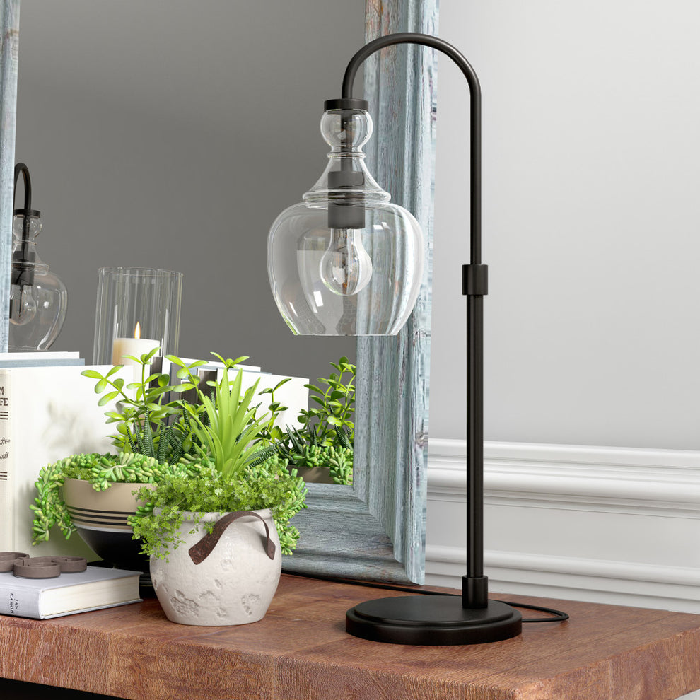 Black Metal Arched Table Lamp With Clear Dome Shade By Homeroots | Table Lamps | Modishstore - 4