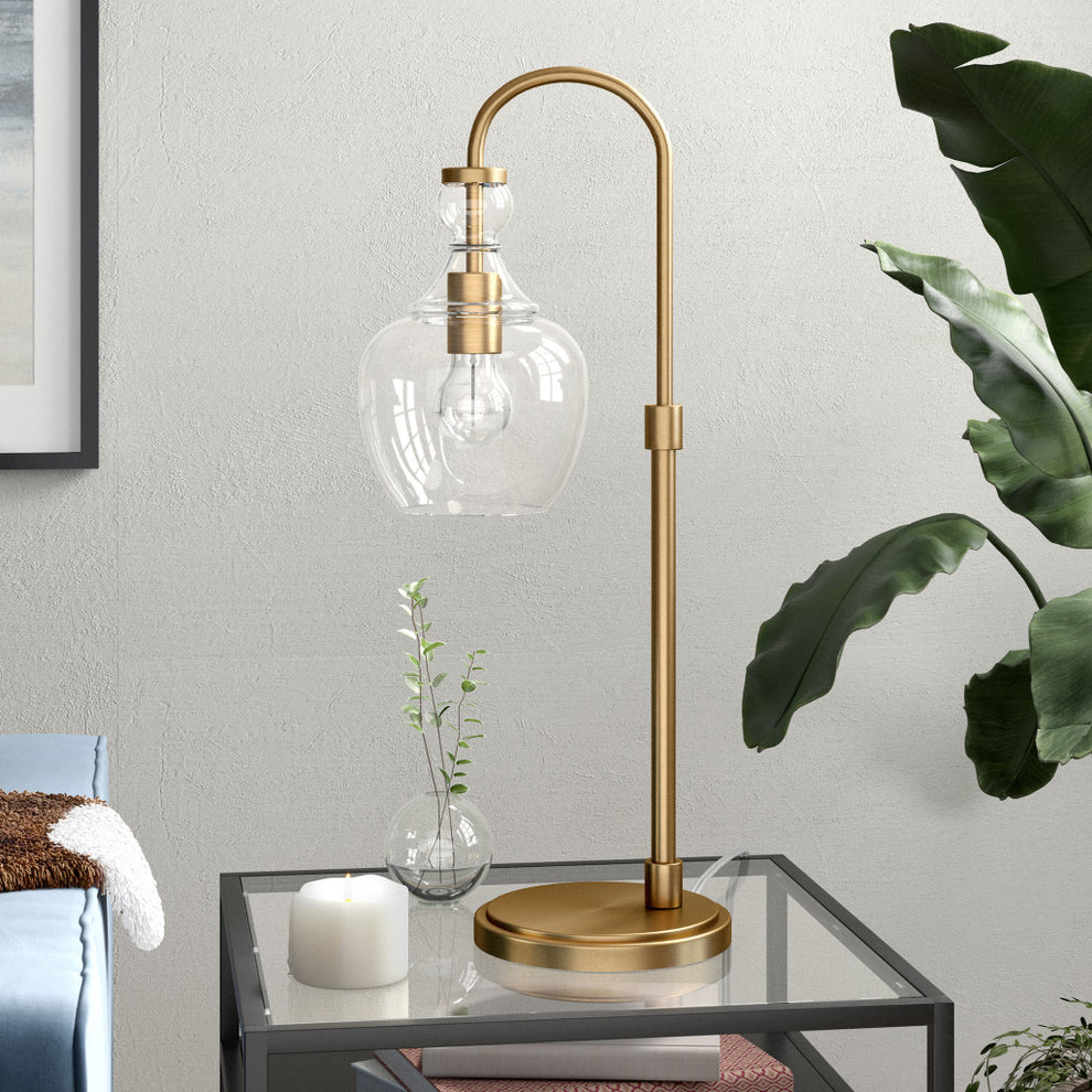 Brass Metal Arched Table Lamp With Clear Dome Shade By Homeroots | Table Lamps | Modishstore - 3