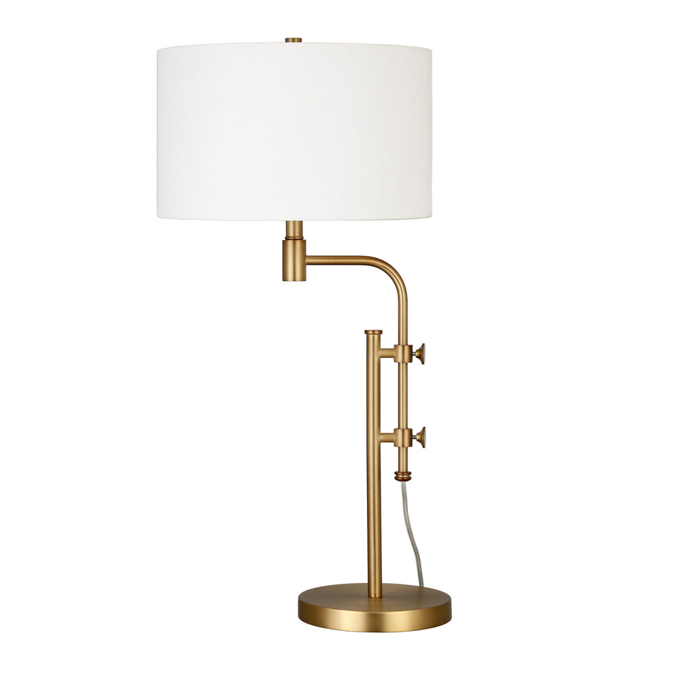Brass Metal Adjustable Table Lamp With White Drum Shade By Homeroots | Table Lamps | Modishstore - 6