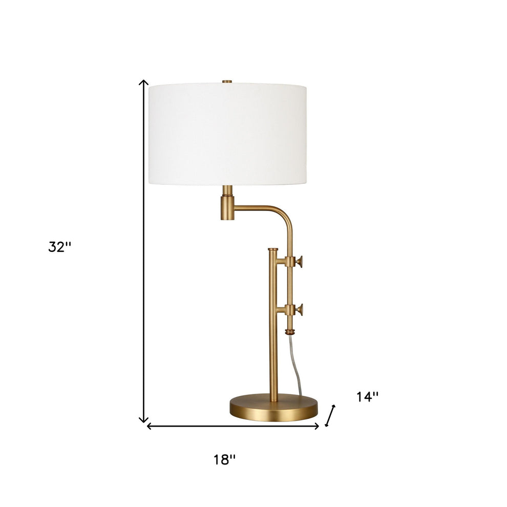 Brass Metal Adjustable Table Lamp With White Drum Shade By Homeroots | Table Lamps | Modishstore - 5