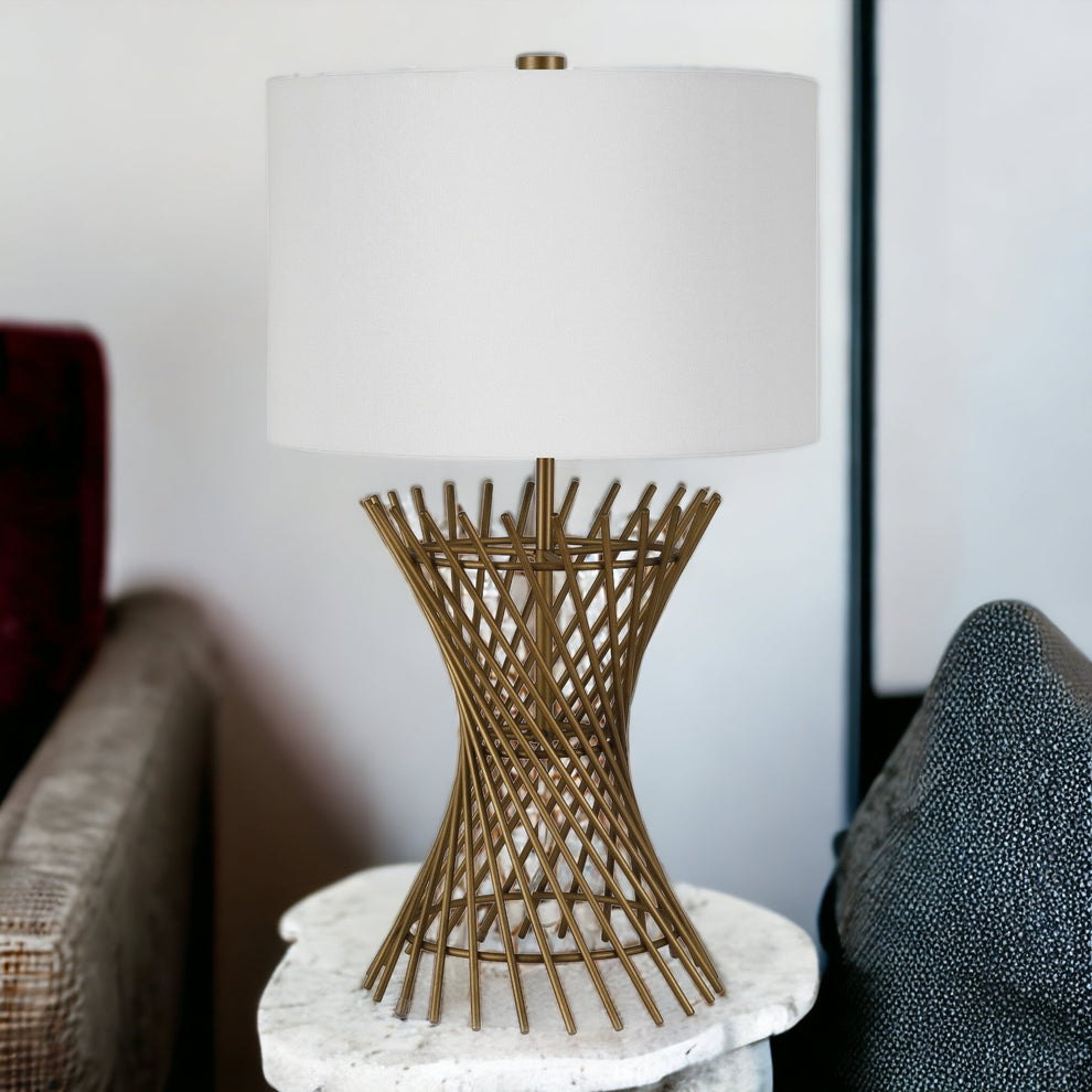 Antiqued Brass Metal Adjustable Table Lamp With White Drum Shade By Homeroots | Table Lamps | Modishstore - 3