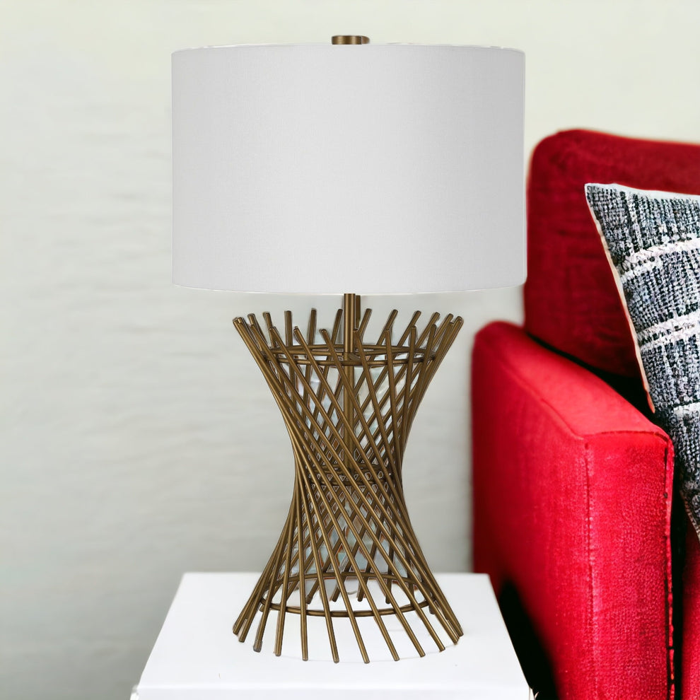 Antiqued Brass Metal Adjustable Table Lamp With White Drum Shade By Homeroots | Table Lamps | Modishstore - 2