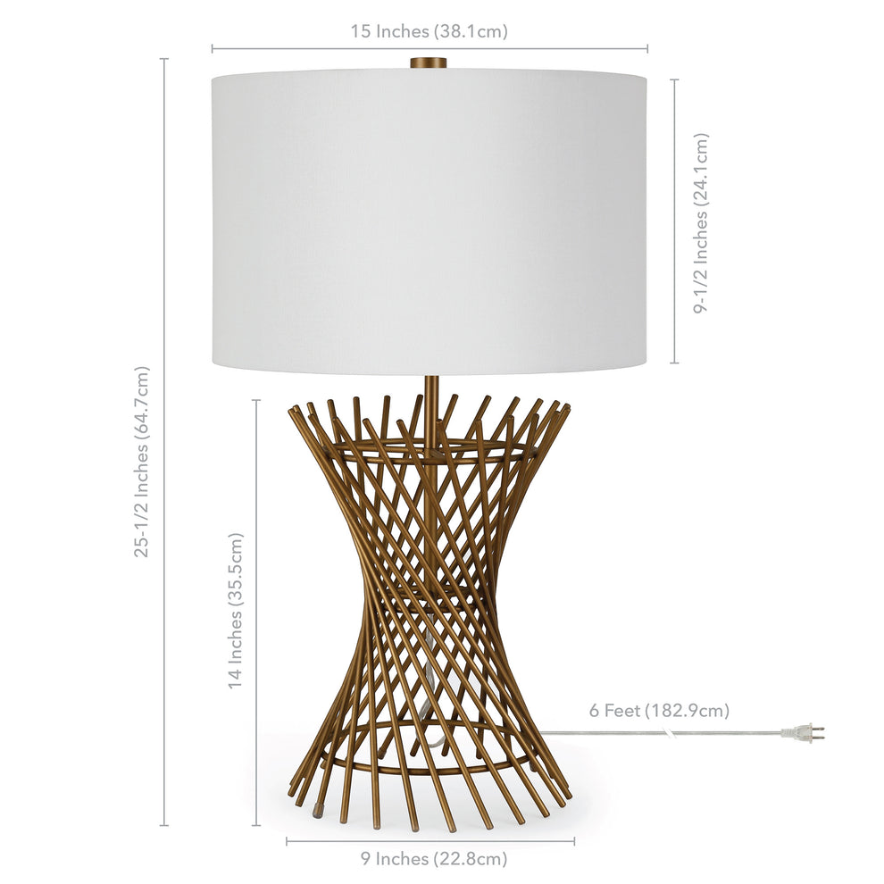 Antiqued Brass Metal Adjustable Table Lamp With White Drum Shade By Homeroots | Table Lamps | Modishstore - 7