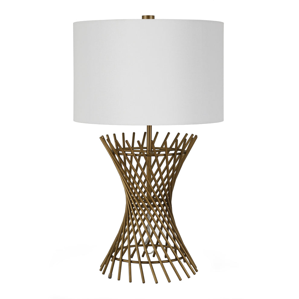 Brass Metal Adjustable Table Lamp With White Drum Shade By Homeroots | Table Lamps | Modishstore - 8