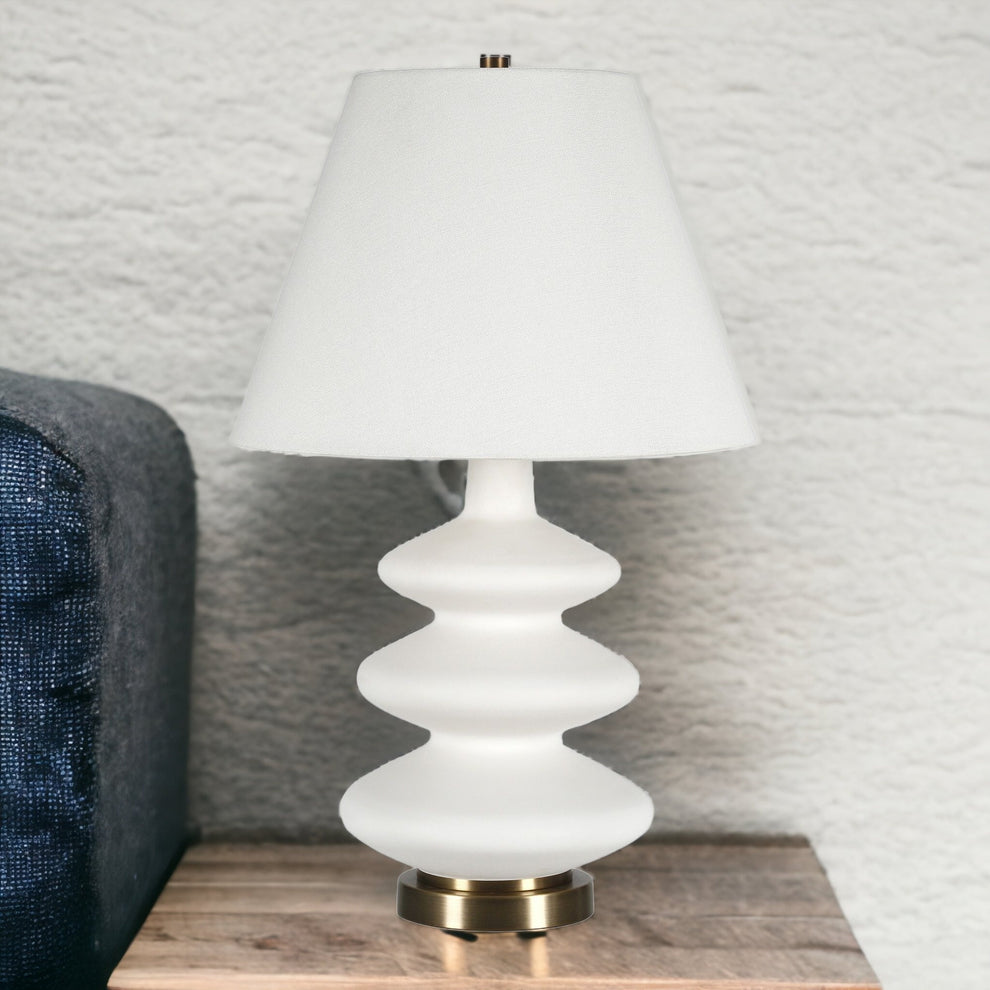 Antiqued Brass Metal Adjustable Table Lamp With White Drum Shade By Homeroots | Table Lamps | Modishstore - 8