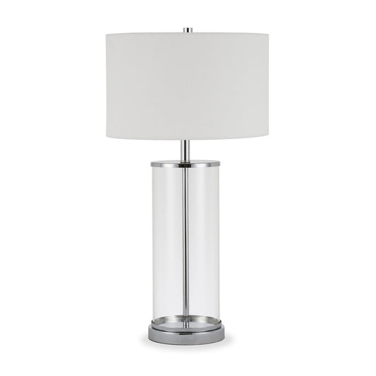 Nickel Glass Table Lamp With White Drum Shade By Homeroots | Table Lamps | Modishstore - 1