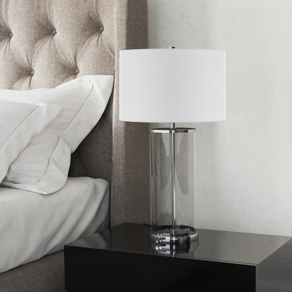 Nickel Glass Table Lamp With White Drum Shade By Homeroots | Table Lamps | Modishstore - 2