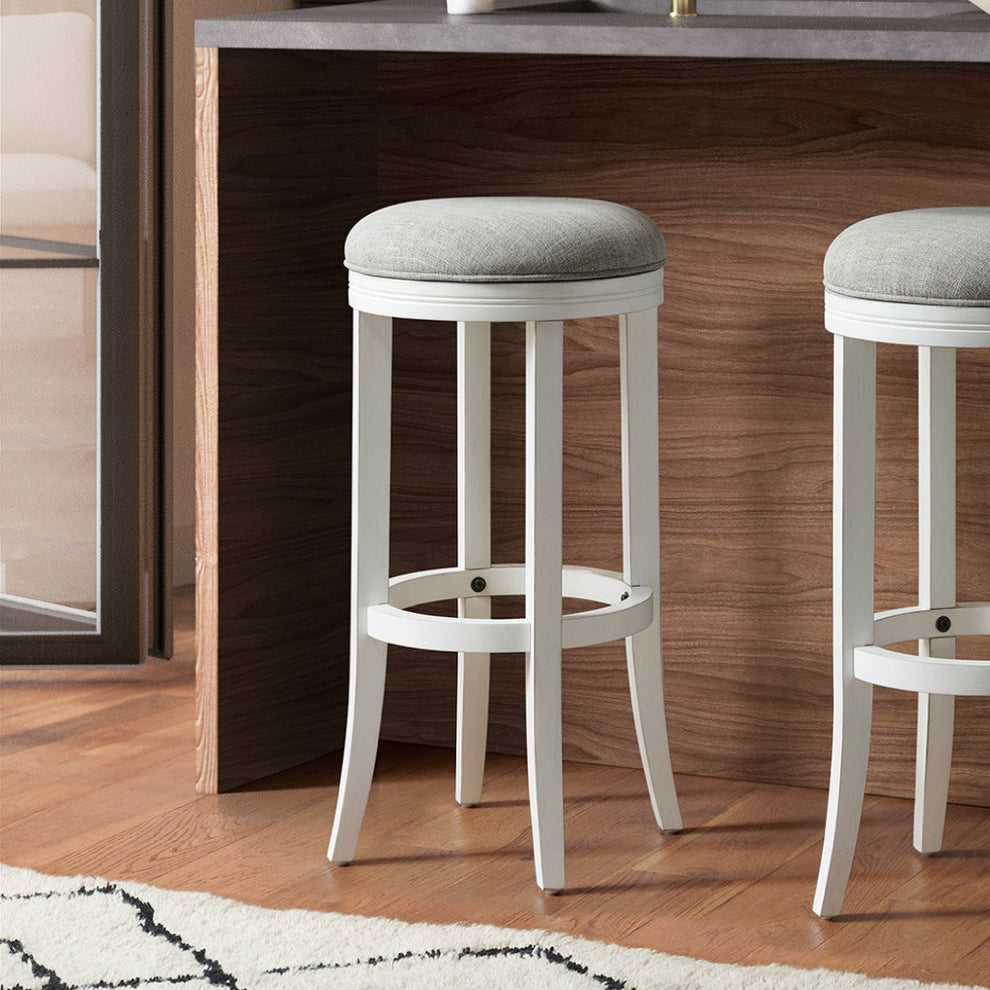 Gray And Antiqued White Solid Wood Swivel Backless Bar Height Bar Chair By Homeroots | Bar Stools | Modishstore - 2
