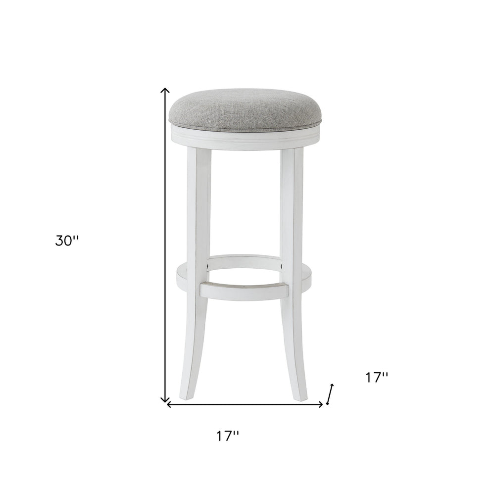 Gray And Antiqued White Solid Wood Swivel Backless Bar Height Bar Chair By Homeroots | Bar Stools | Modishstore - 3
