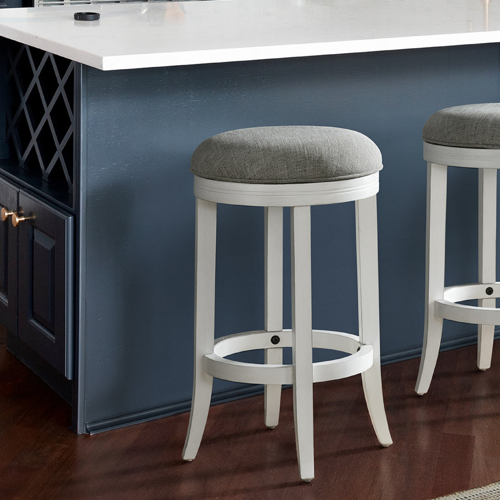Gray And Antiqued White Solid Wood Swivel Backless Counter Height Bar Chair By Homeroots | Bar Stools | Modishstore - 2