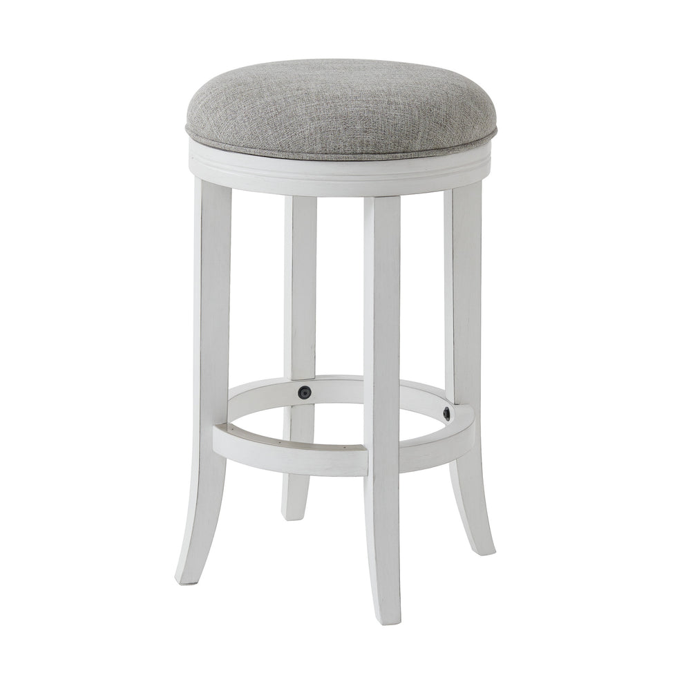 Gray And Antiqued White Solid Wood Swivel Backless Bar Height Bar Chair By Homeroots | Bar Stools | Modishstore - 5