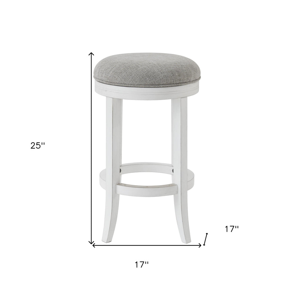 Gray And Antiqued White Solid Wood Swivel Backless Counter Height Bar Chair By Homeroots | Bar Stools | Modishstore - 3