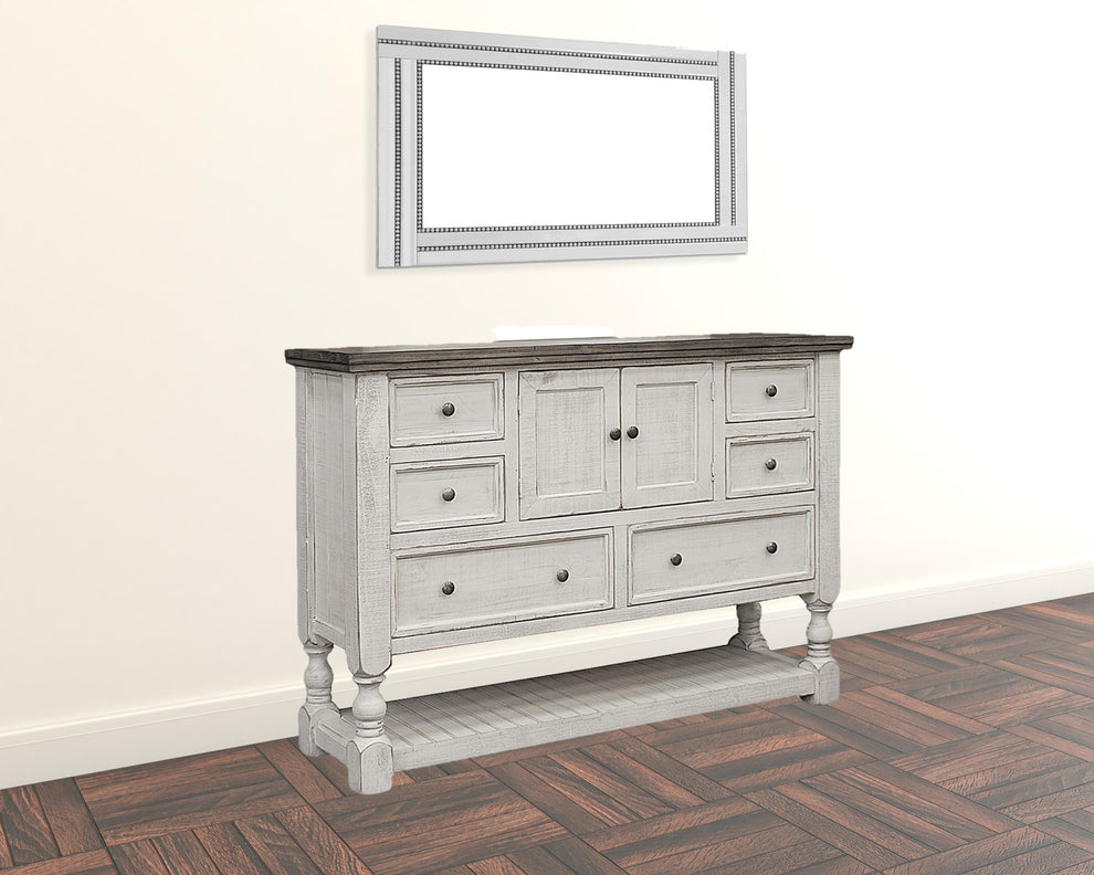 Gray and Ivory Solid Wood Six Drawer Triple Dresser By Homeroots | Dressers | Modishstore - 2