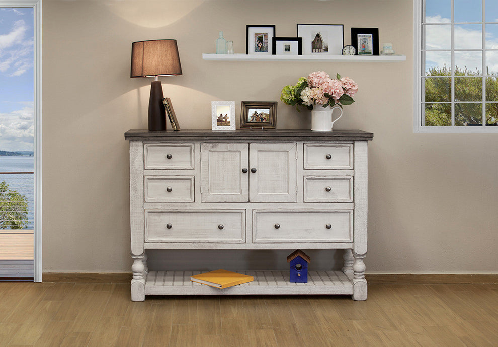 Gray and Ivory Solid Wood Six Drawer Triple Dresser By Homeroots | Dressers | Modishstore - 4