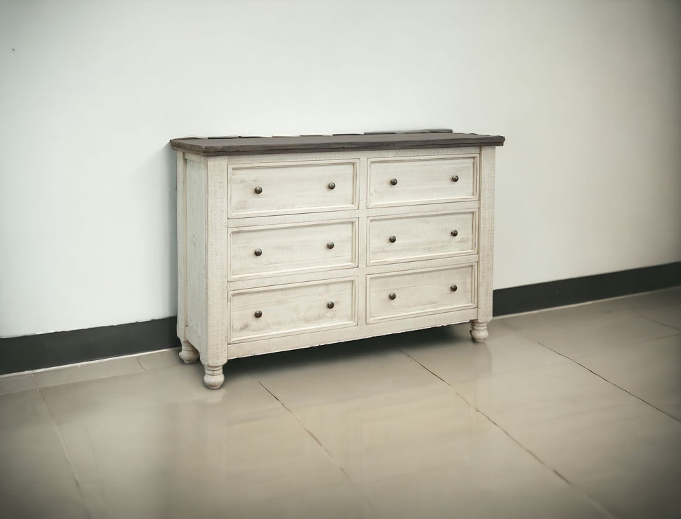 Gray and Ivory Solid Wood Six Drawer Triple Dresser By Homeroots | Dressers | Modishstore - 7