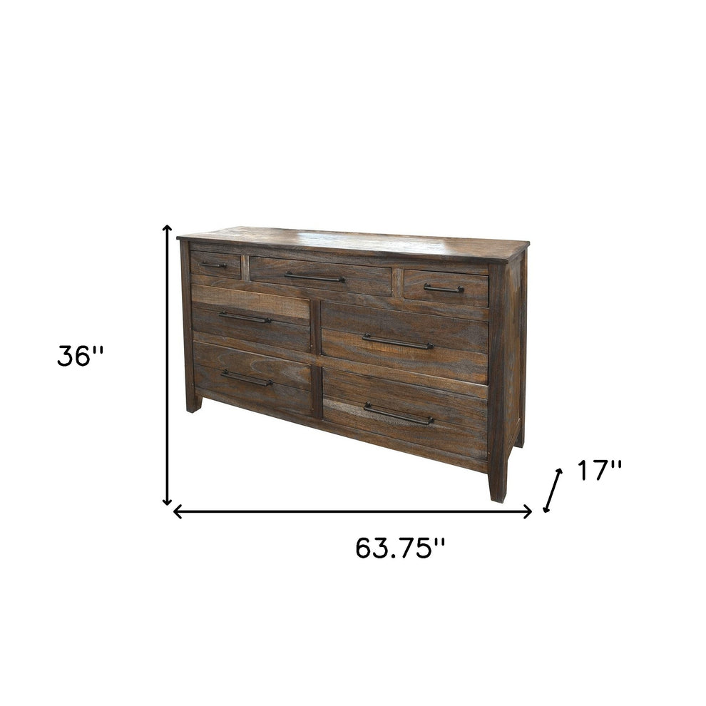 Natural Solid Wood Seven Drawer Double Dresser By Homeroots | Dressers | Modishstore - 5
