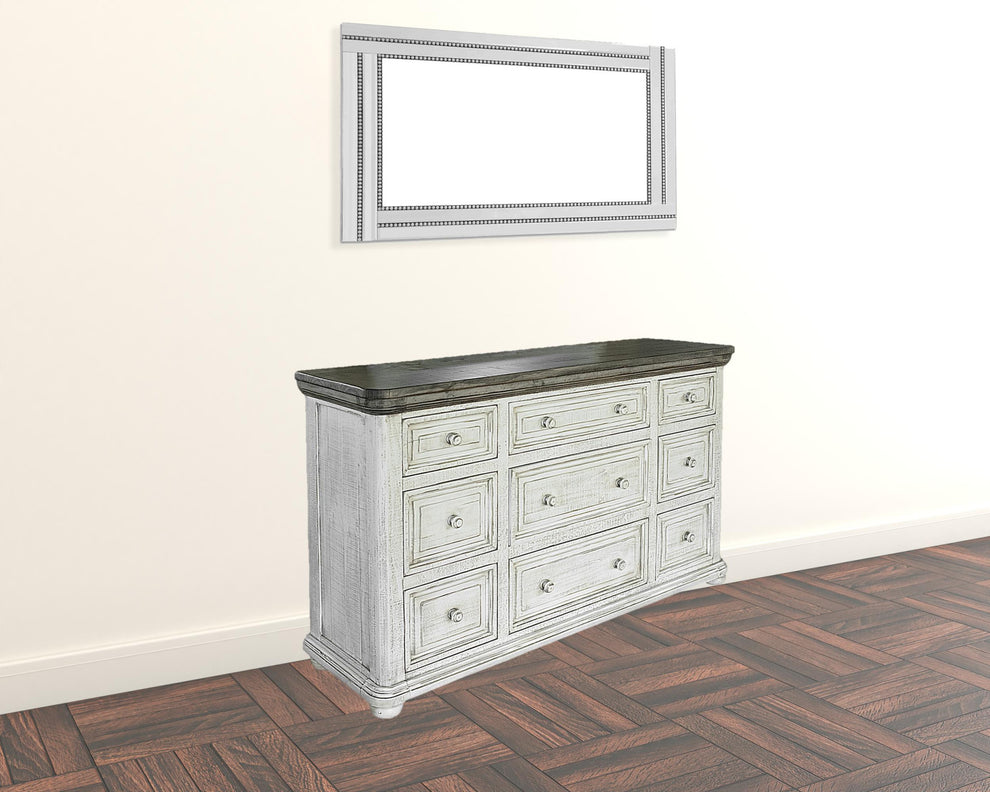 Gray and Ivory Solid Wood Nine Drawer Triple Dresser By Homeroots | Dressers | Modishstore - 2