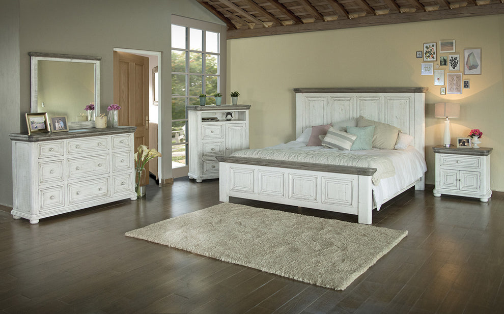 Gray and Ivory Solid Wood Nine Drawer Triple Dresser By Homeroots | Dressers | Modishstore - 4