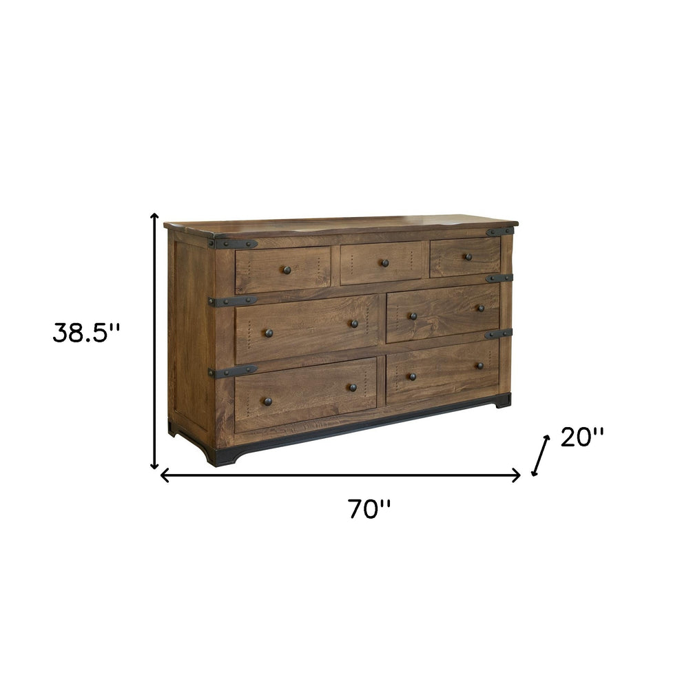 Brown and Black Solid Wood Seven Drawer Triple Dresser By Homeroots | Dressers | Modishstore - 5