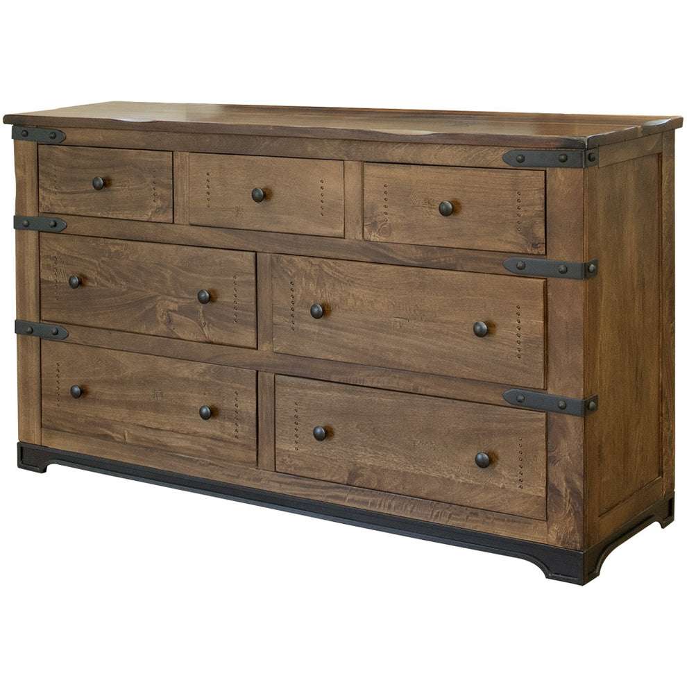 Brown and Black Solid Wood Seven Drawer Triple Dresser By Homeroots | Dressers | Modishstore - 3