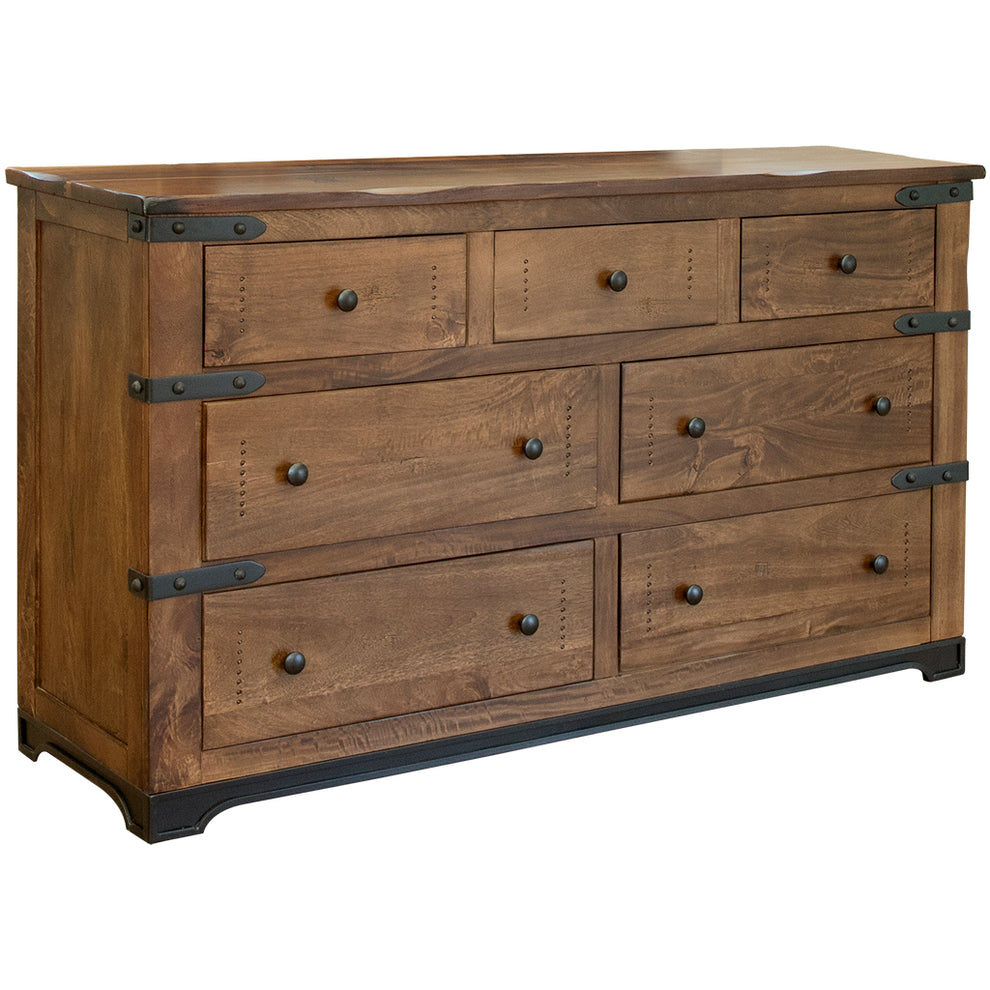 Brown and Black Solid Wood Seven Drawer Triple Dresser By Homeroots | Dressers | Modishstore - 2