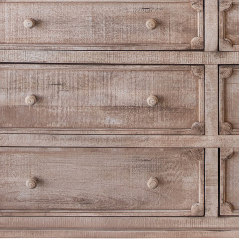 Natural Solid Wood Six Drawer Double Dresser By Homeroots | Dressers | Modishstore - 3