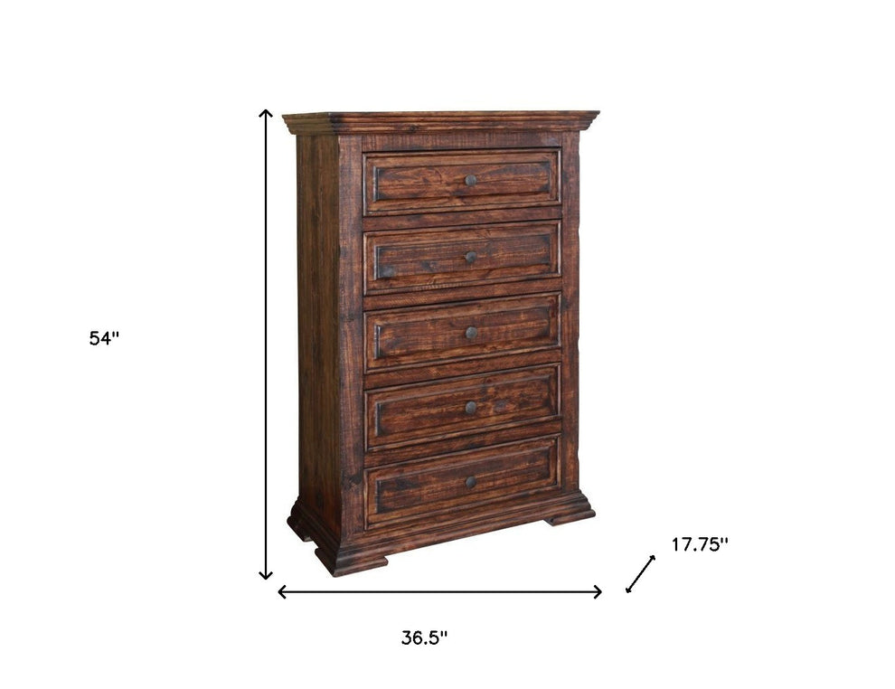 Chocolate Solid Wood Five Drawer Chest By Homeroots | Dressers | Modishstore - 4