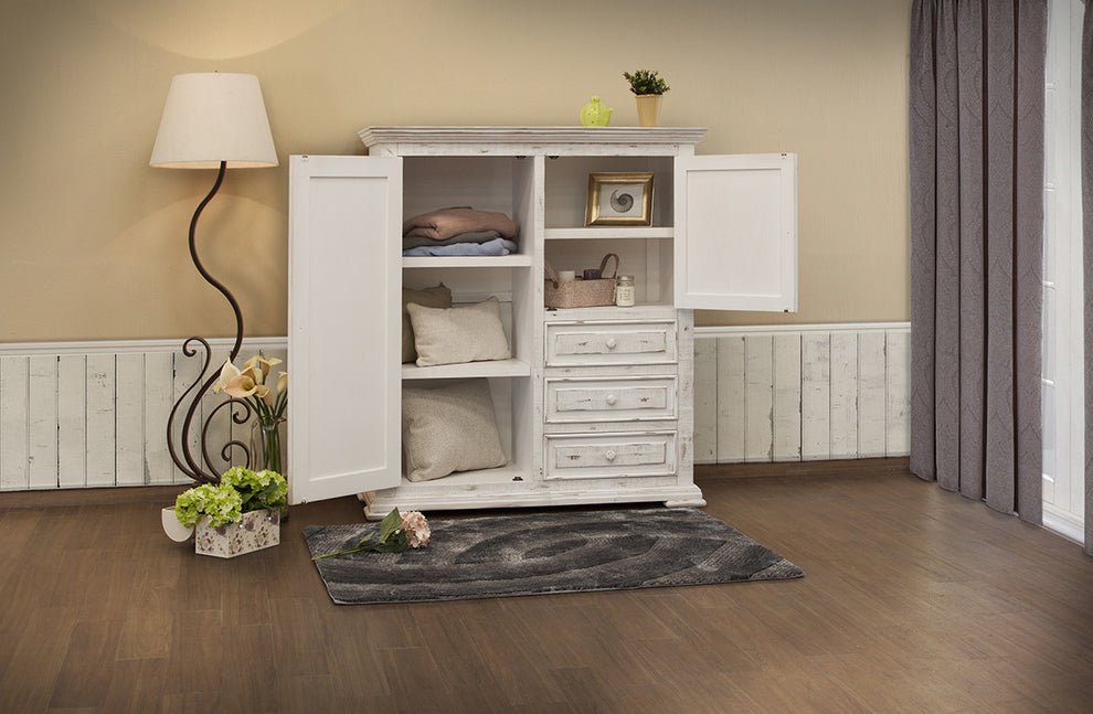 White Solid Wood Three Drawer Gentlemans Chest By Homeroots | Dressers | Modishstore - 4