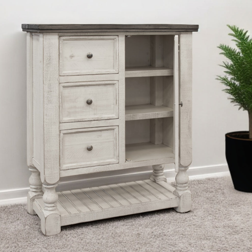 Gray and Ivory Solid Wood Three Drawer Chest By Homeroots | Dressers | Modishstore - 5
