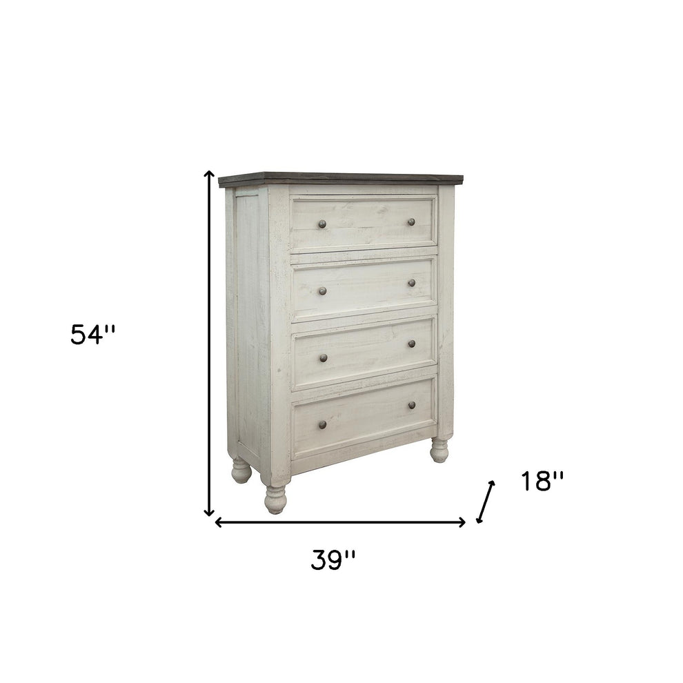 Gray and Ivory Solid Wood Four Drawer Chest By Homeroots | Dressers | Modishstore - 4