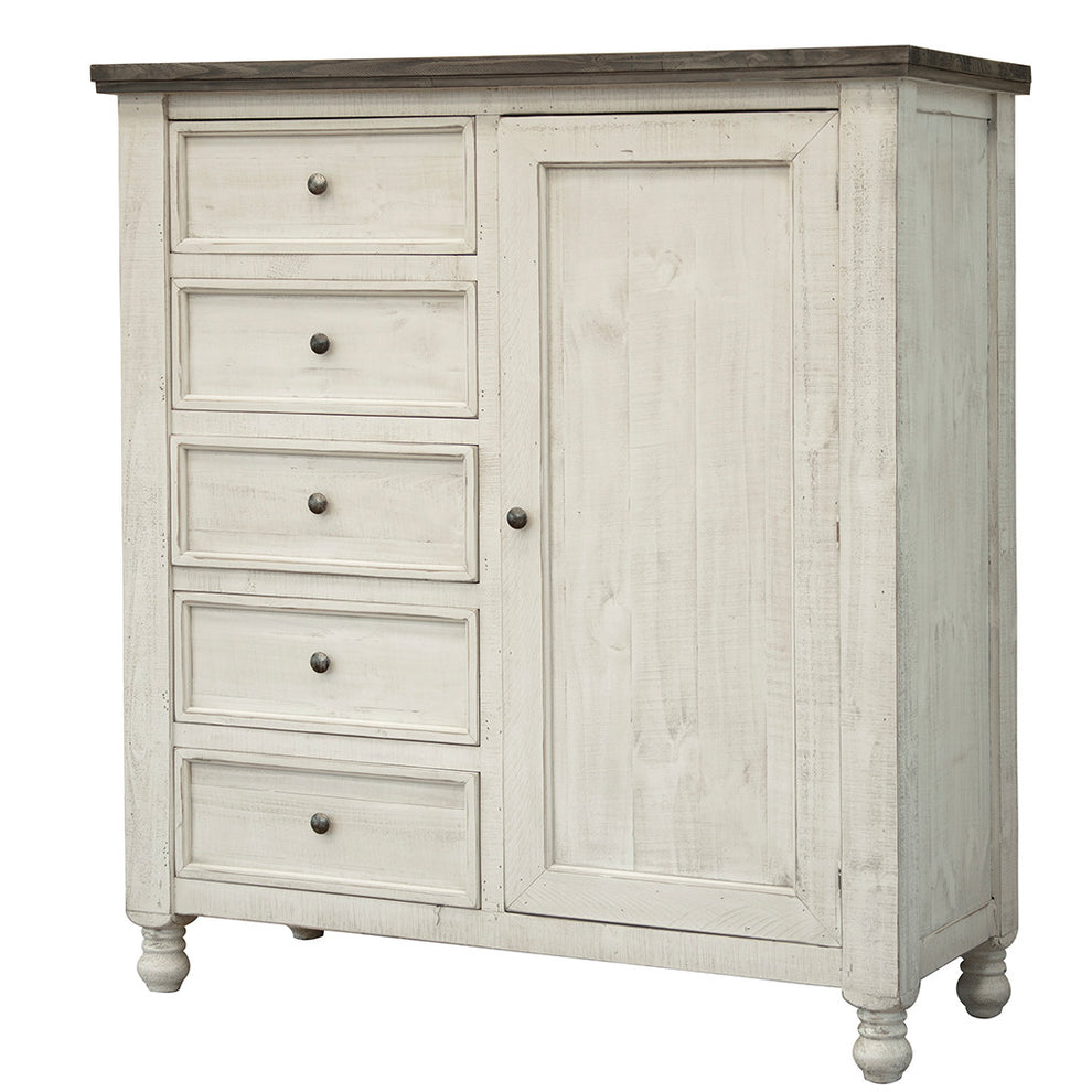 Gray and Ivory Solid Wood Five Drawer Gentlemans Chest By Homeroots | Dressers | Modishstore - 2