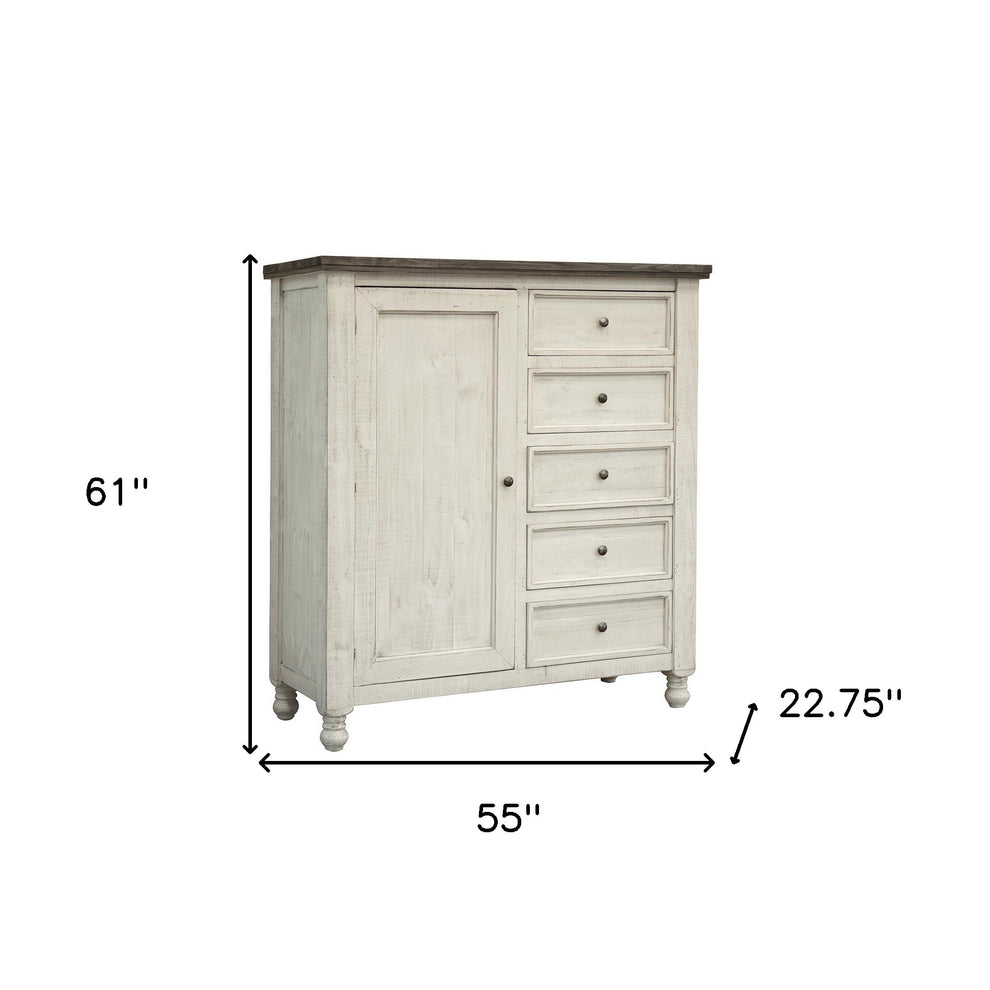 Gray and Ivory Solid Wood Five Drawer Gentlemans Chest By Homeroots | Dressers | Modishstore - 5