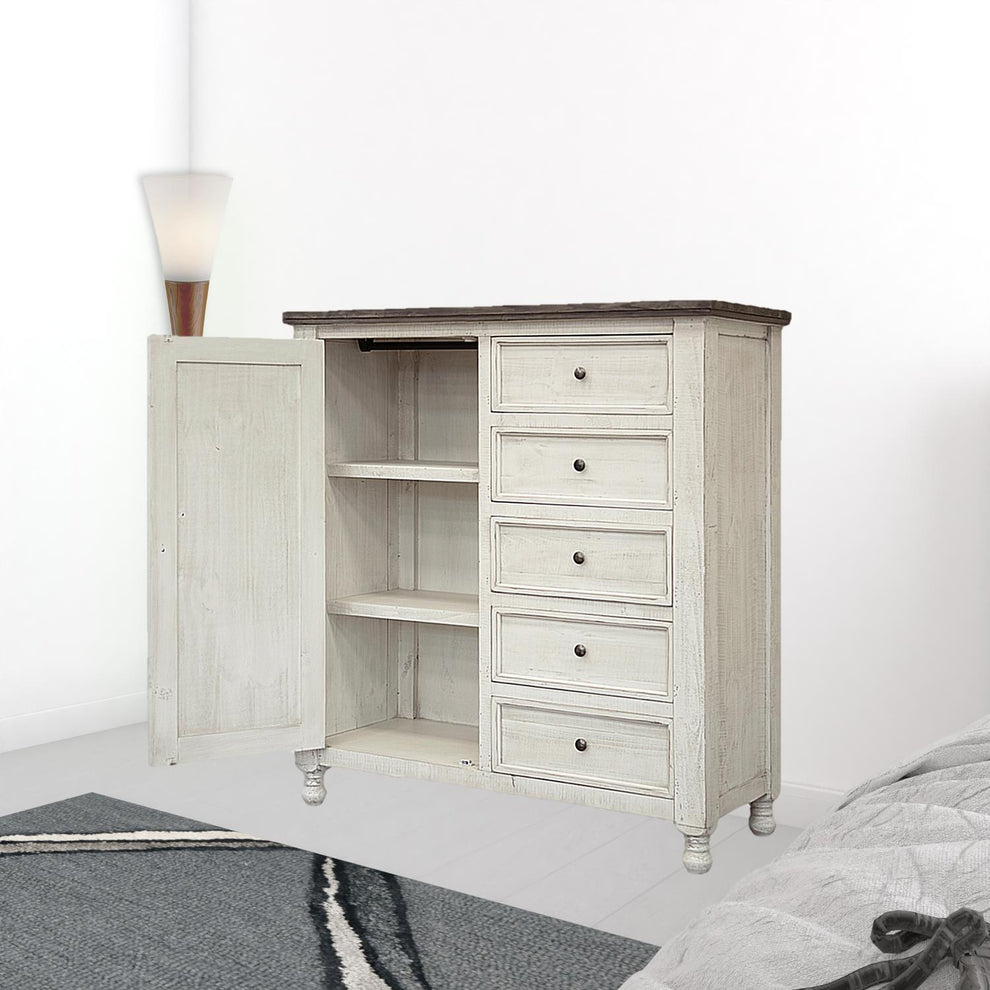 Gray and Ivory Solid Wood Five Drawer Gentlemans Chest By Homeroots | Dressers | Modishstore - 3