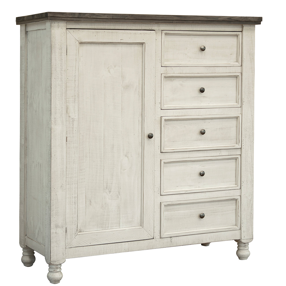 Gray and Ivory Solid Wood Five Drawer Gentlemans Chest By Homeroots | Dressers | Modishstore - 6