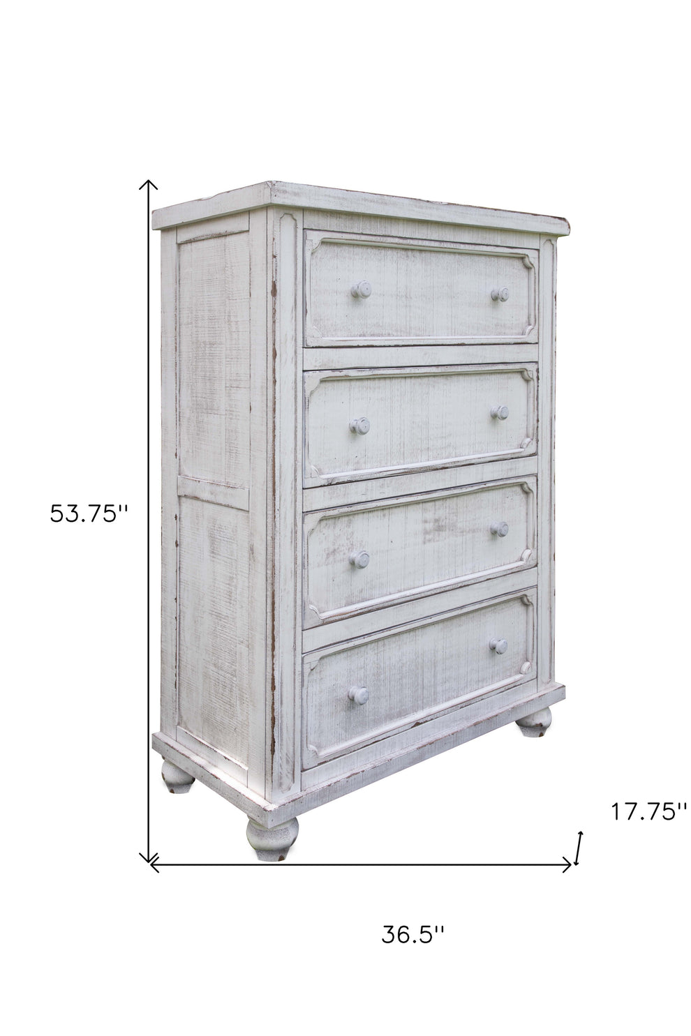 Antiqued White Solid Wood Four Drawer Chest By Homeroots | Dressers | Modishstore - 4