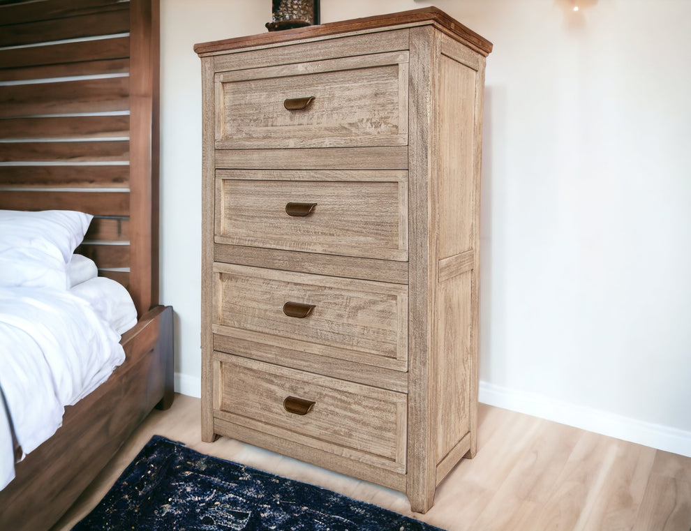 Cream Solid Wood Four Drawer Chest By Homeroots | Dressers | Modishstore - 4