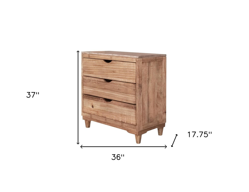 Natural Solid Wood Three Drawer Chest By Homeroots | Dressers | Modishstore - 4