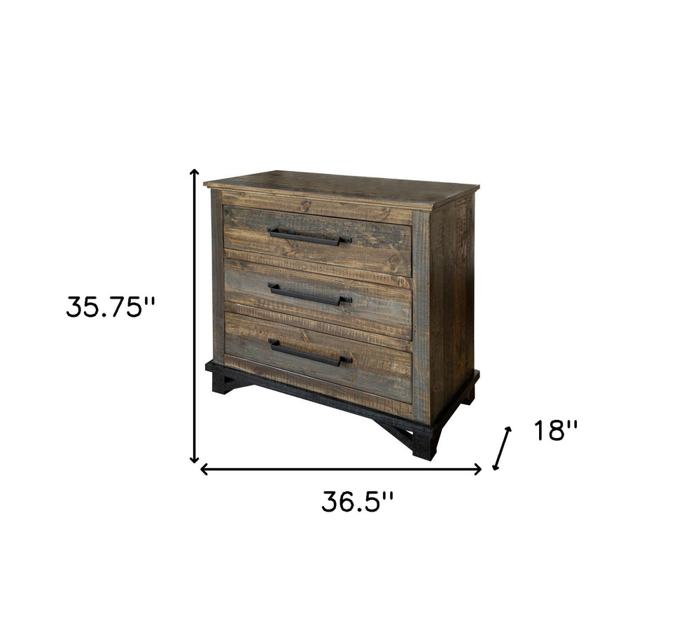 Brown and Gray Solid Wood Three Drawer Chest By Homeroots | Dressers | Modishstore - 5