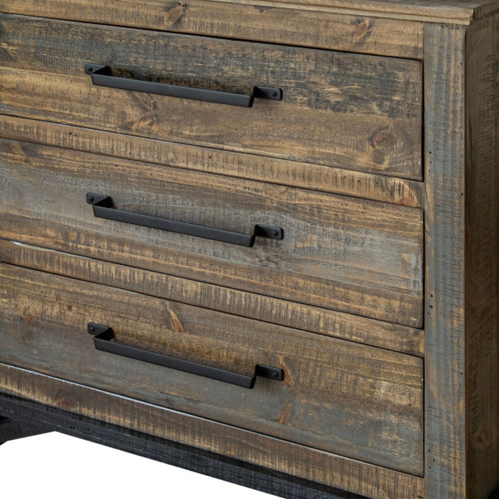 Brown and Gray Solid Wood Three Drawer Chest By Homeroots | Dressers | Modishstore - 2