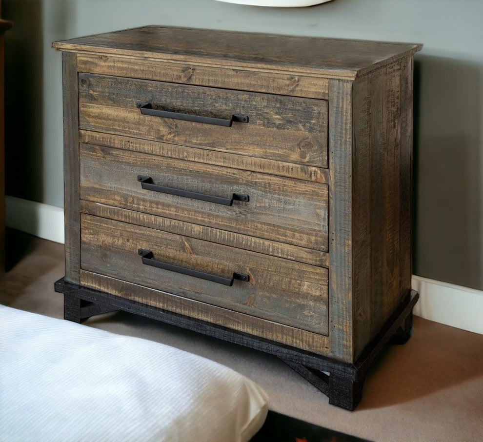 Brown and Gray Solid Wood Three Drawer Chest By Homeroots | Dressers | Modishstore - 6
