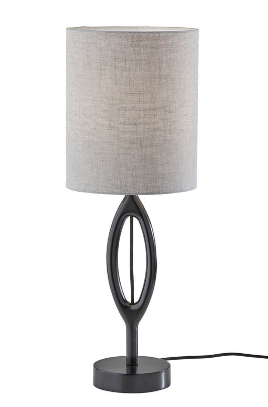Black Solid Wood Round Table Lamp With Gray Drum Shade By Homeroots | Table Lamps | Modishstore - 1