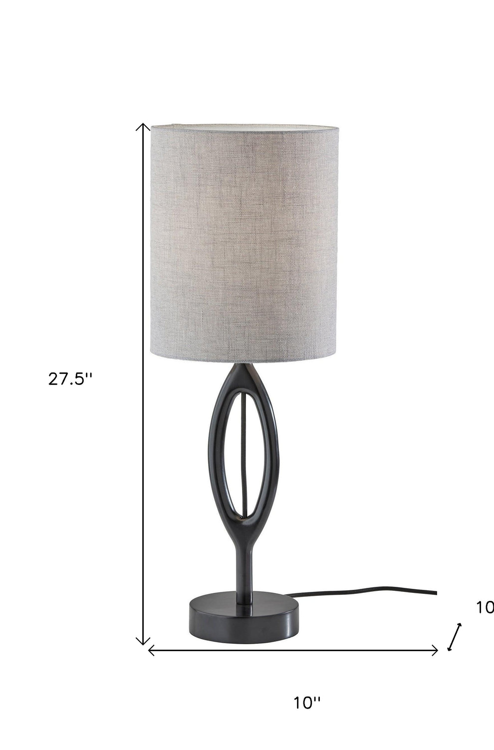 Black Solid Wood Round Table Lamp With Gray Drum Shade By Homeroots | Table Lamps | Modishstore - 7