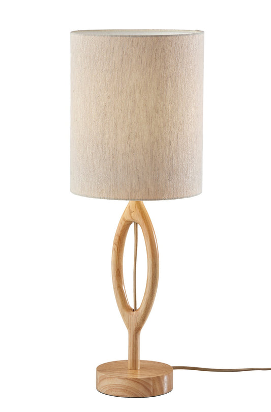 Natural Solid Wood Round Table Lamp With Beige Drum Shade By Homeroots | Table Lamps | Modishstore - 1
