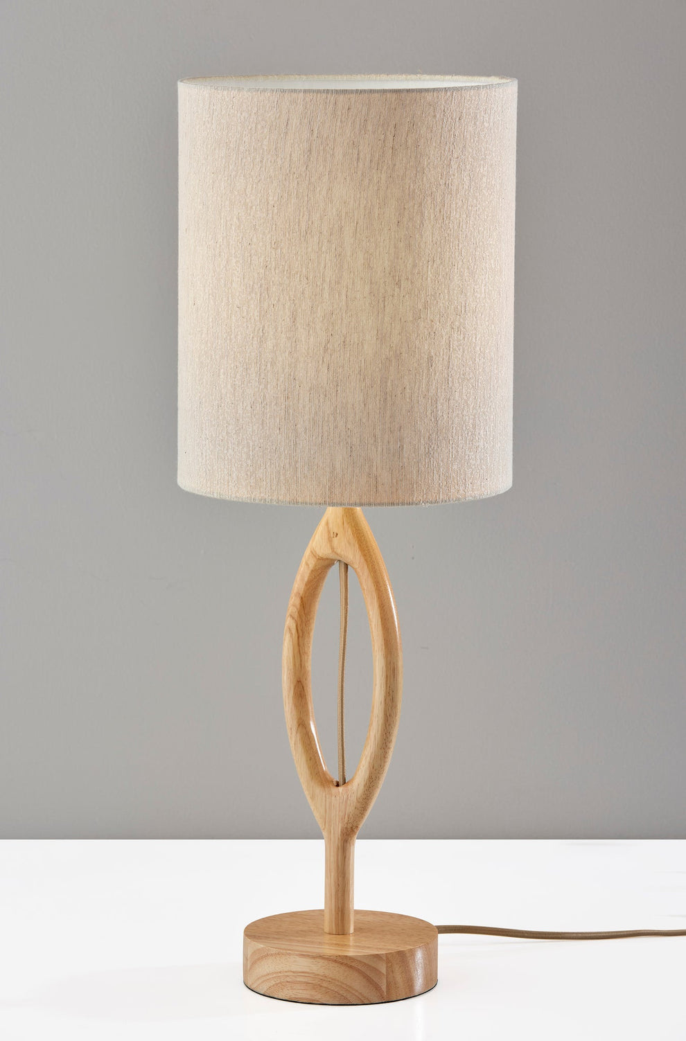 Natural Solid Wood Round Table Lamp With Beige Drum Shade By Homeroots | Table Lamps | Modishstore - 3
