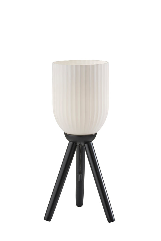 Black Solid Wood Tripod Table Lamp With White Ribbed Glass Shade By Homeroots | Table Lamps | Modishstore - 1