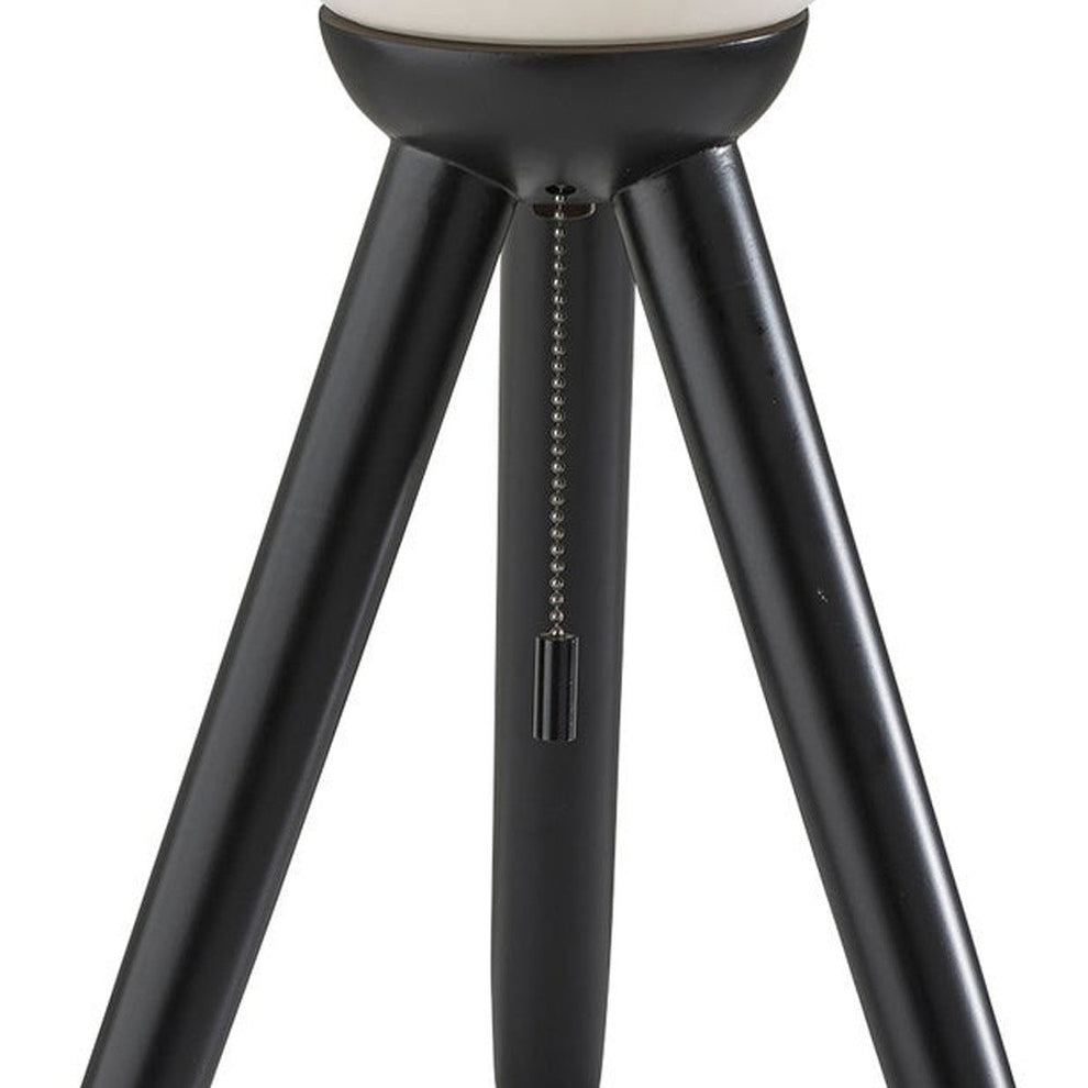 Black Solid Wood Tripod Table Lamp With White Ribbed Glass Shade By Homeroots | Table Lamps | Modishstore - 5
