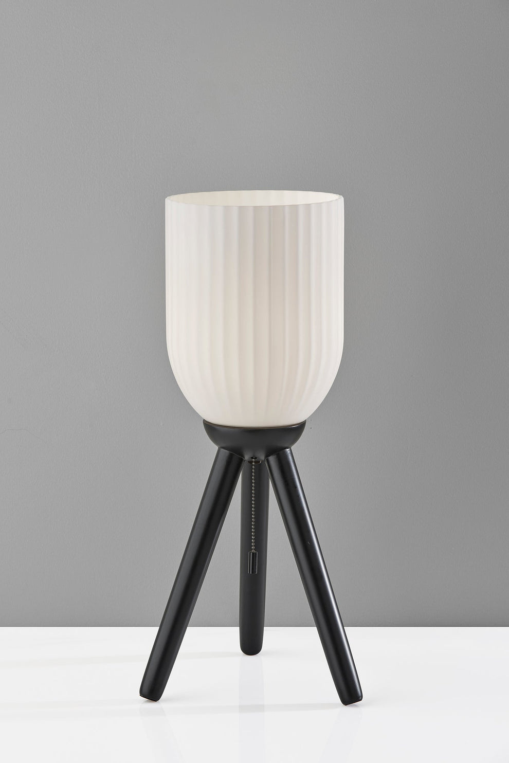 Black Solid Wood Tripod Table Lamp With White Ribbed Glass Shade By Homeroots | Table Lamps | Modishstore - 6