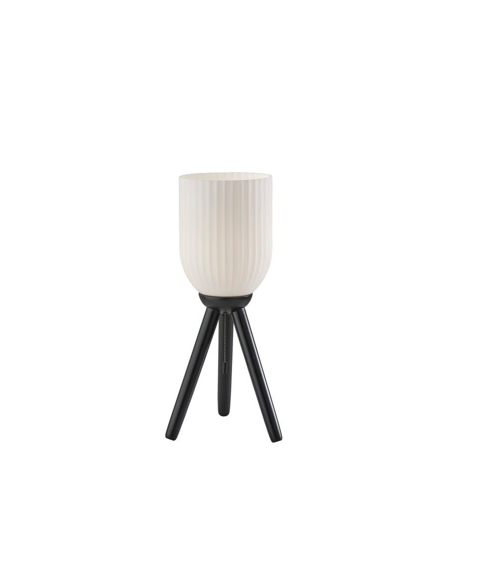 Black Solid Wood Tripod Table Lamp With White Ribbed Glass Shade By Homeroots | Table Lamps | Modishstore - 3